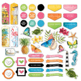 This 56-piece set of thin, non-adhesive backed chipboard shapes features a variety of motifs, including word disks, banners, and tropical designs, to make any crafting project unique. Create stunning visuals by combining the pieces for a timeless vintage artistry sunburst look