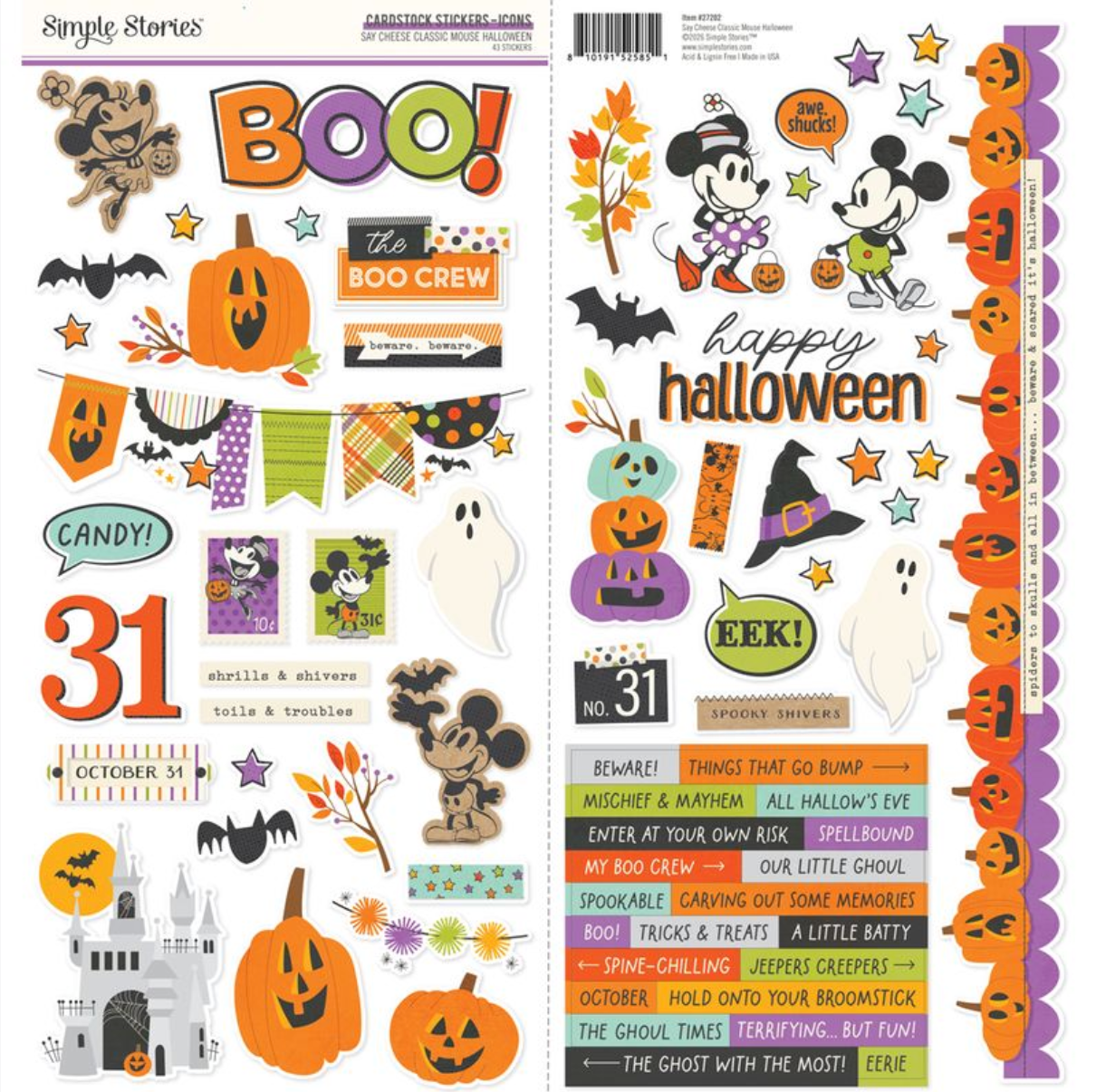 Simple Stories Say Cheese Classic Mouse Halloween Cardstock Sticker Icons **PRE-ORDER**