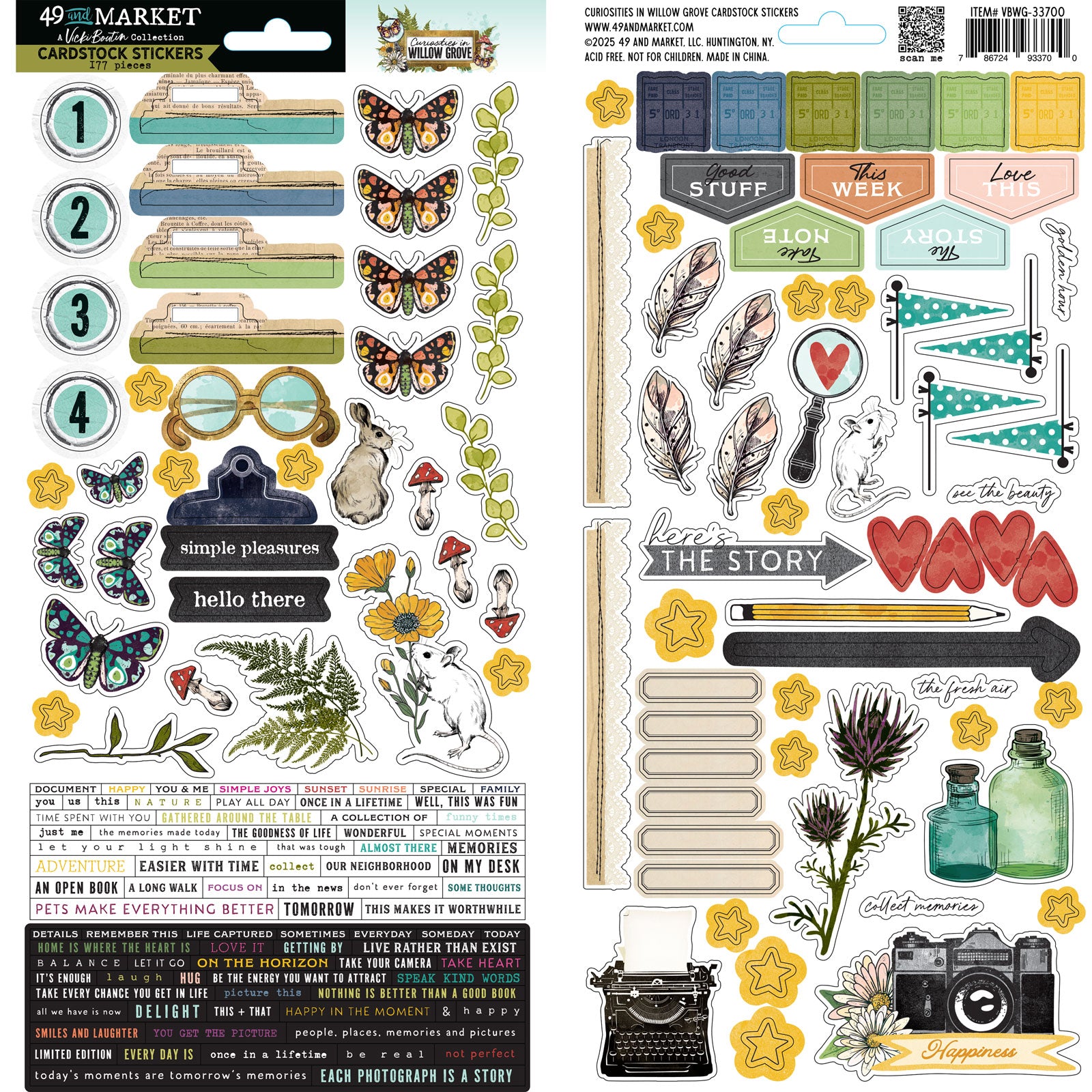 Curiosities in Willow Grove Cardstock Stickers