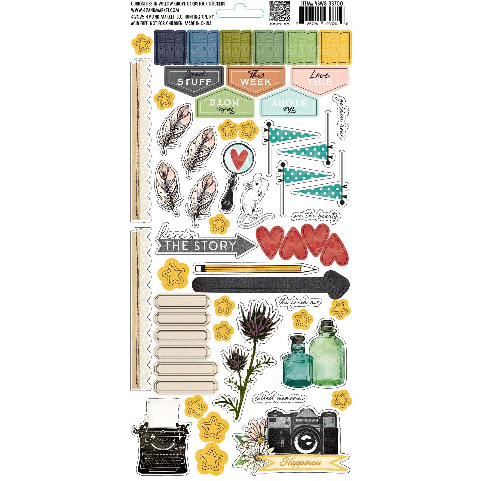 Curiosities in Willow Grove Cardstock Stickers