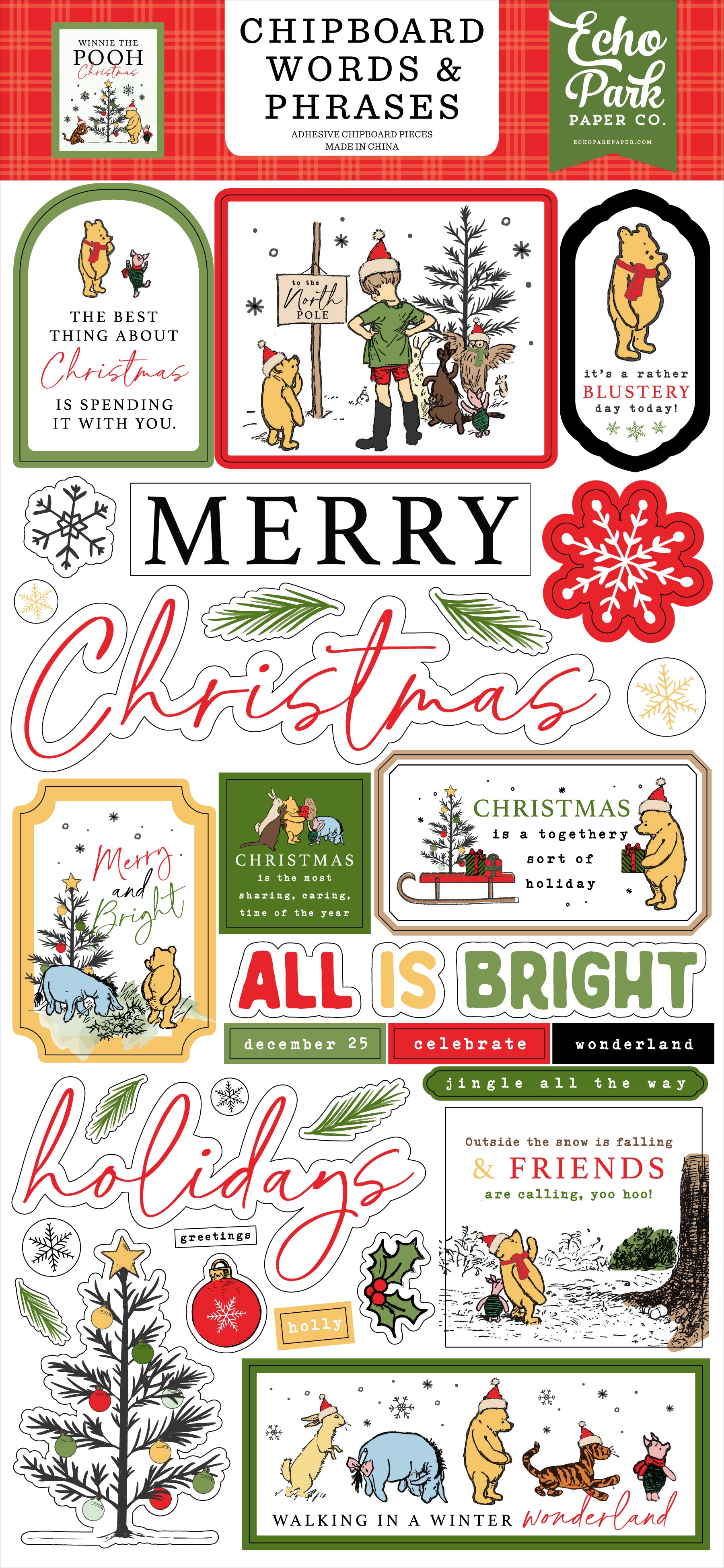 Winnie The Pooh Christmas 6x13 Chipboard Word & Phrases