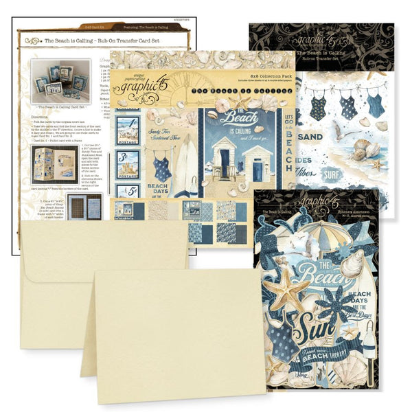 Graphic 45 Card Class Series Vol 3 2024 - The Beach is Calling – Rub-On Transfer Card Set