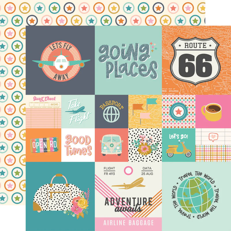 Let's Go Collection - 12x12 Double Sided Cardstock - 2x2/4x4 Elements