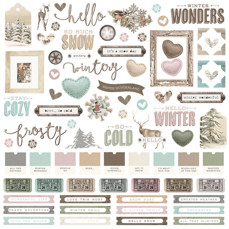 Simple Vintage Winter Woods- Cardstock Stickers