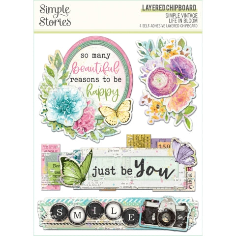 Simple Vintage Life in Bloom - Layered Chipboard Stickers