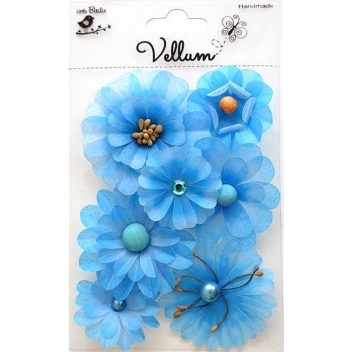 Little Birdie Handmade Flowers, Vellum Symphony, Blue 7 pieces
