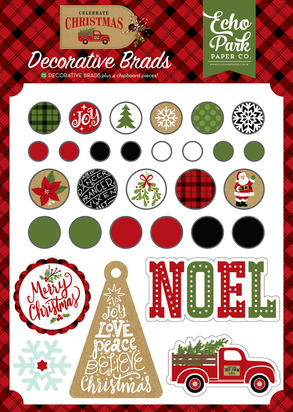 CELEBRATE CHRISTMAS DECORATIVE BRADS
