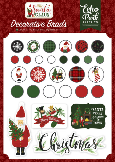 Here Comes Santa Clause Adhesive Brads