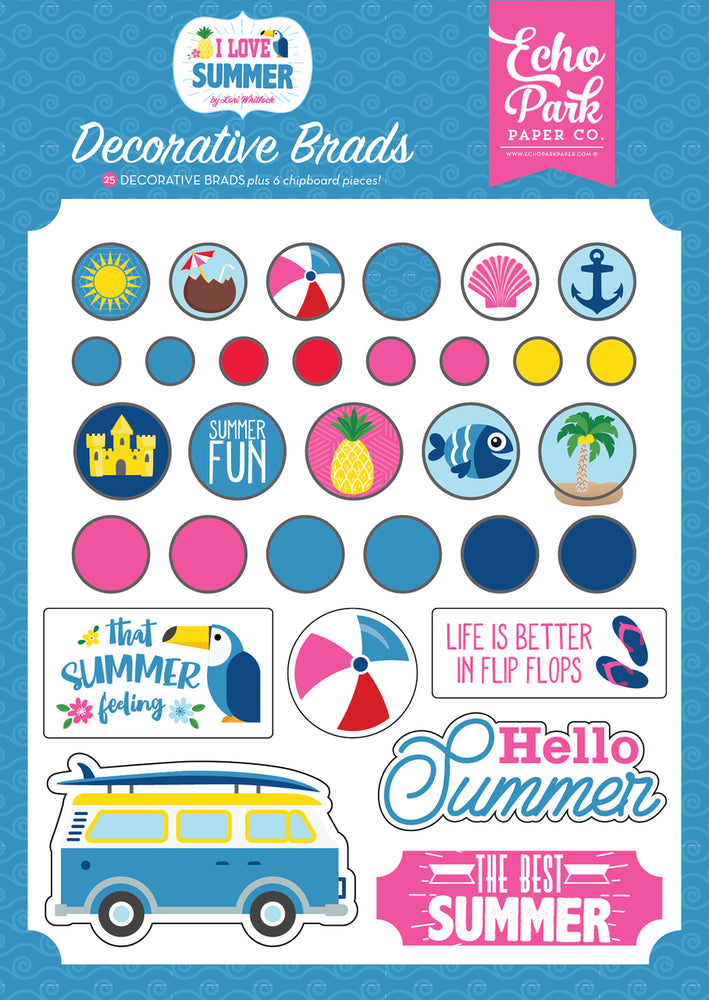 I LOVE SUMMER Adhesive Brads