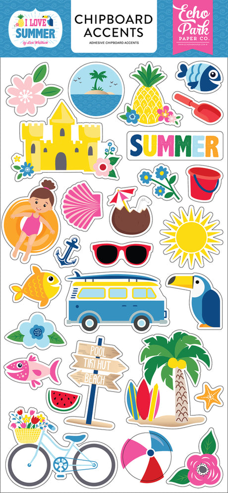 I LOVE SUMMER 6X13 CHIPBOARD ACCENTS