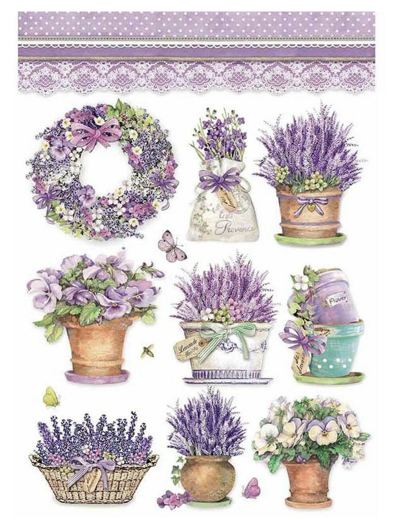 Lavender Vase Stamperia Rice Paper Sheet A4