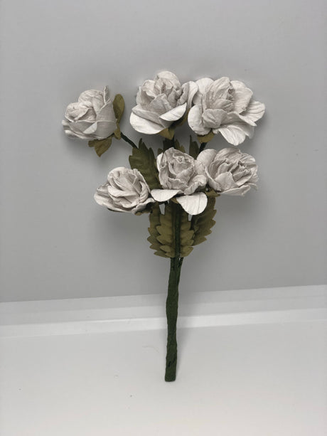 Little Birdie Handmade Flowers Cluster Rose, Classic White , 6 pieces