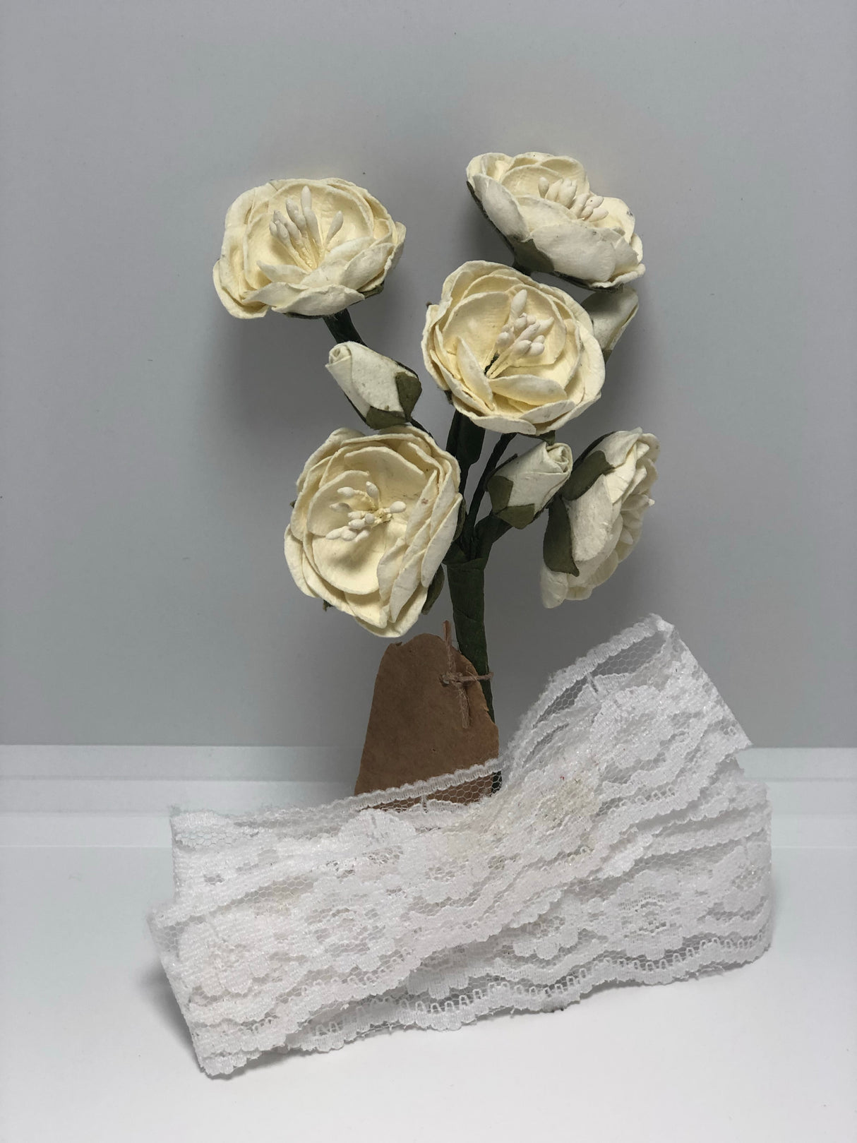 Little Birdie Handmade Flowers Mardelle Bunch with Crochet Lace , Classic White ,  8 pieces